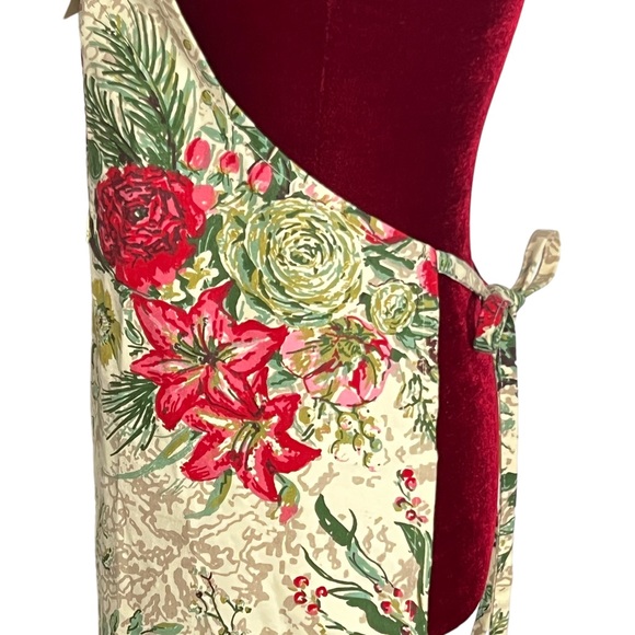 April Cornell MERRY Antique Floral Apron Cotton Canvas Christmas Holidays OS - Picture 3 of 13
